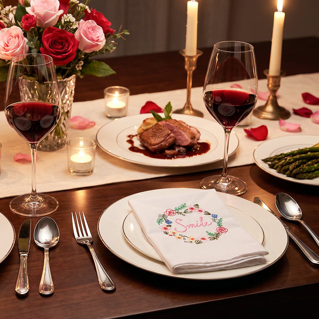 Table set with floral embroidered napkin