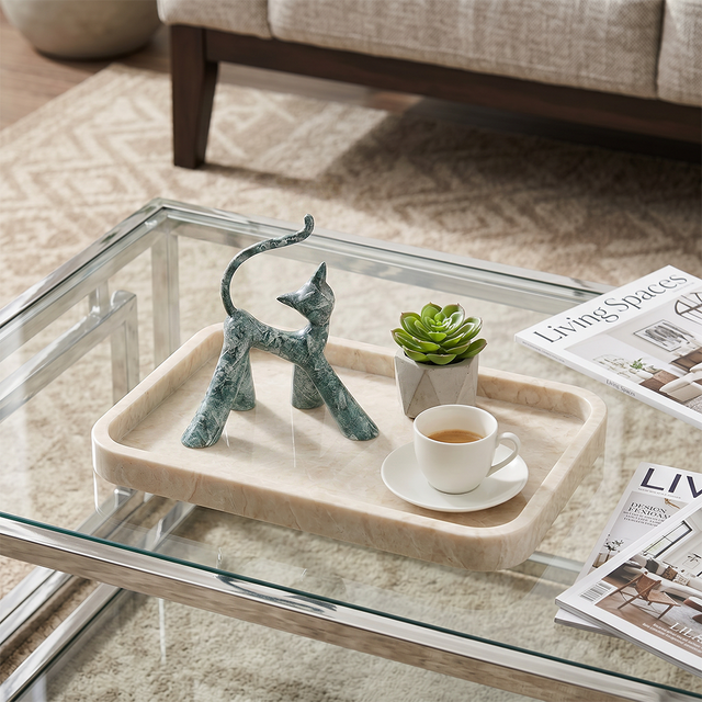 Teal Walking Cat On Coffee Tray