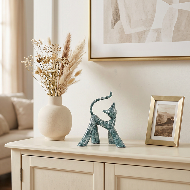 Teal Walking Cat On Cream Console