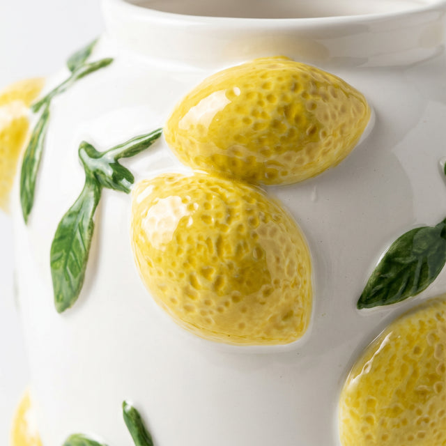 Textured Lemon Motif Close Up On Vase