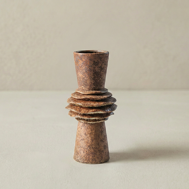 Textured-brown-layered ceramic vase