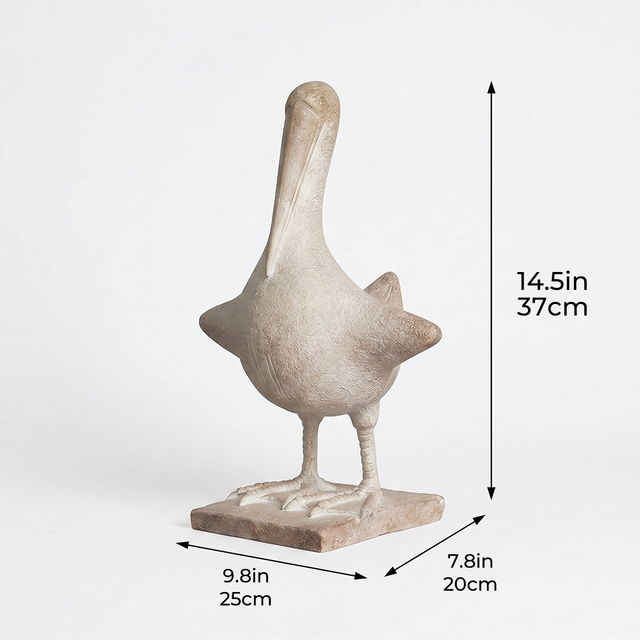 Resin Pelican Bird Sculpture, 14.5" Coastal Bird Statue with Stone Texture Finish — Boho Farmhouse Figurine for Living Room Shelf, Coffee Table & Entryway Décor