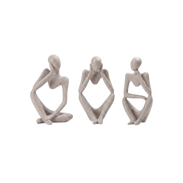 Three Piece Abstract Thinker Resin Sculpture Set