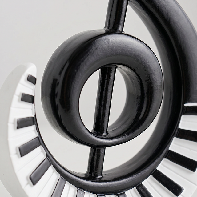 Treble Clef Music Sculpture, 7.4" High-Gloss Black Resin Figurine with Piano Keys, Art Deco Decor for Home, Office & Piano Room