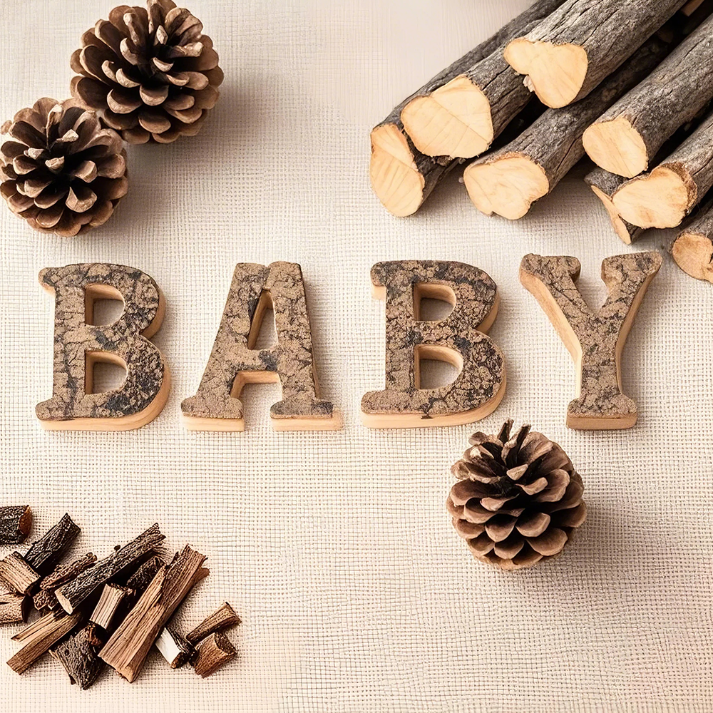 Tree Bark English Letter Decoration