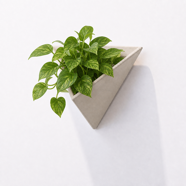 Sculptural Geometric Wall Planter, Nordic Triangle Concrete Vase, Modern Faux Cement Hanging Flower Pot for Living Room Entryway Decor
