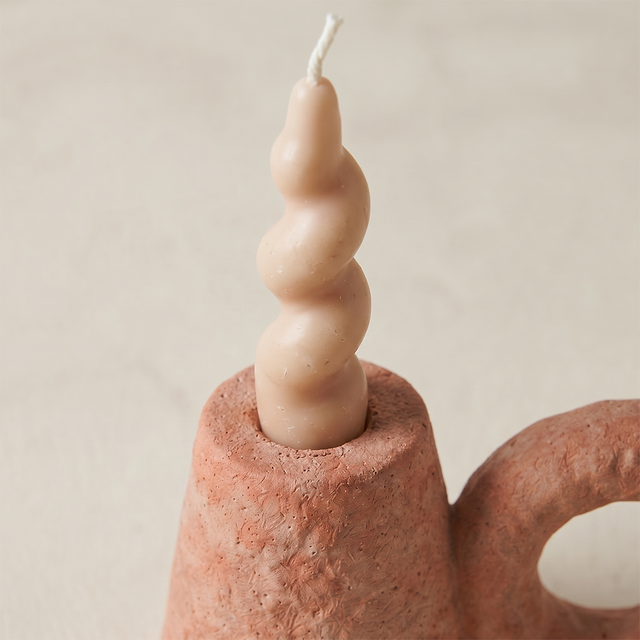 Ceramic Taper Candle Holder — Sculptural Cone & Ring Candlestick for Mantel, Shelf & Tabletop, Modern Minimalist Accent