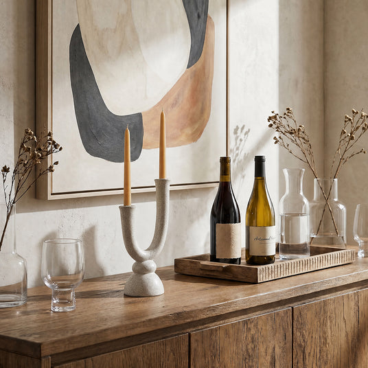 U Shape Candle Holder On Wooden Cabinet