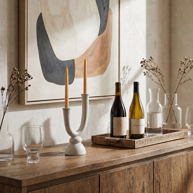 U Shape Candle Holder On Wooden Cabinet