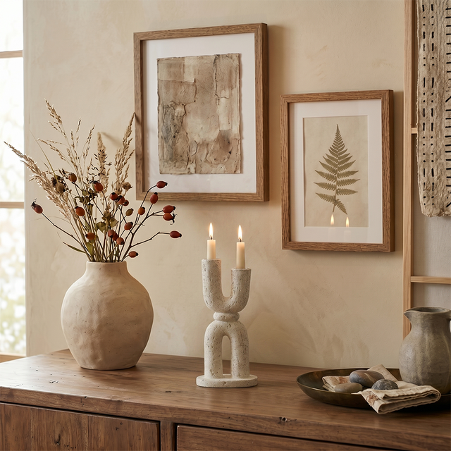 U Shape Candle Holder On Wooden Cabinet