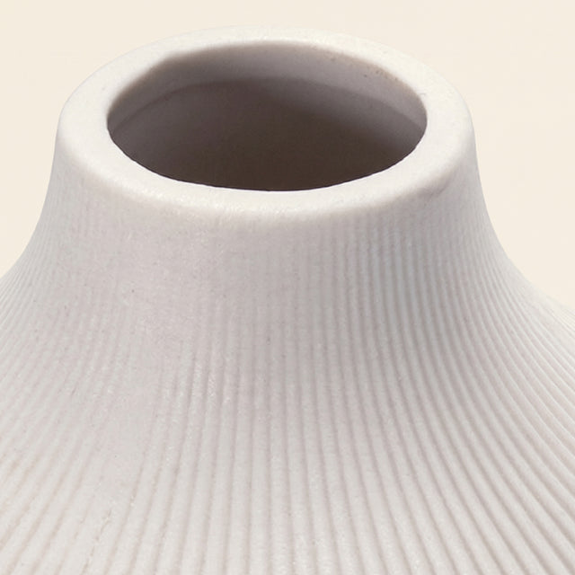 Set of 3 White Ceramic Ribbed Vases — Handcrafted Matte Bud Vase Set for Boho Farmhouse Home Décor