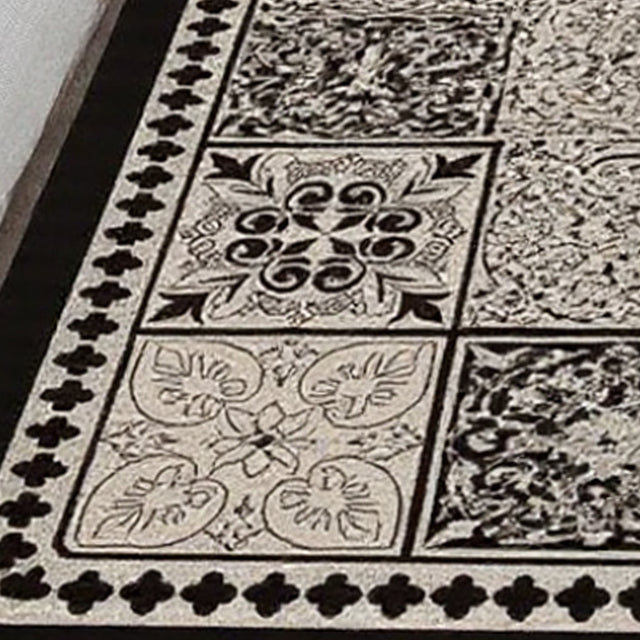Vintage Black and White Diatom Mud Area Rug details