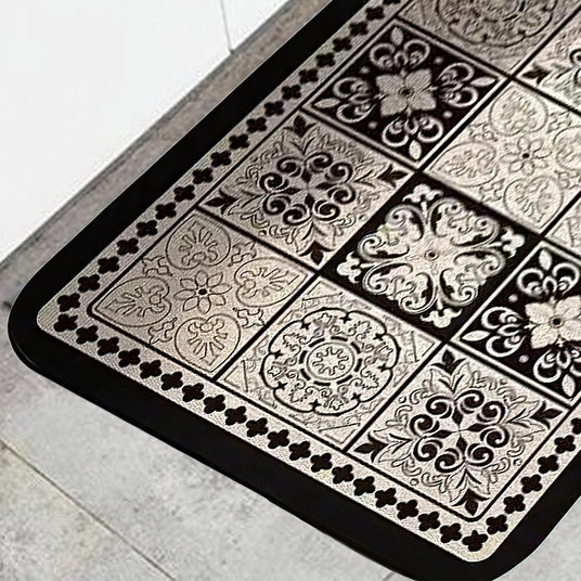 Vintage Black and White Diatom Mud Area Rug details