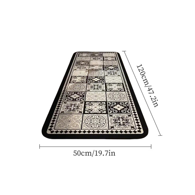 Vintage Black and White Diatom Mud Area Rug sizechart