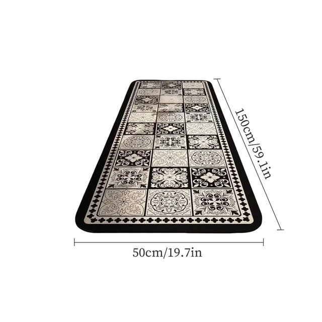 Vintage Black and White Diatom Mud Area Rug sizechart