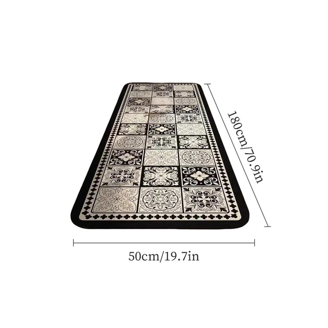 Vintage Black and White Diatom Mud Area Rug sizechart