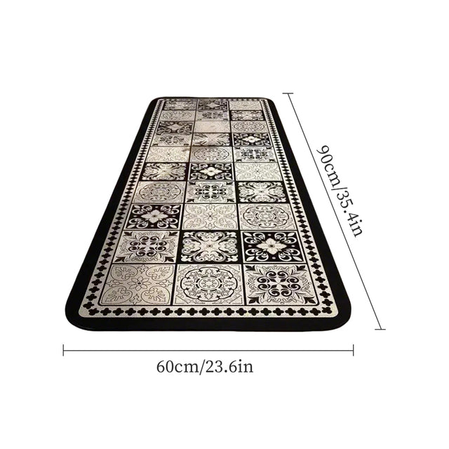 Vintage Black and White Diatom Mud Area Rug sizechart