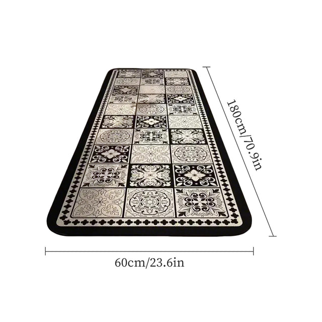 Vintage Black and White Diatom Mud Area Rug sizechart