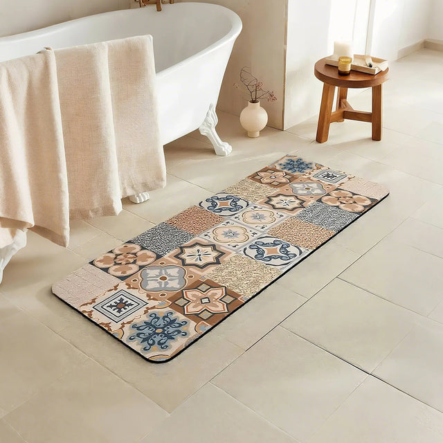 Vintage Colorful Diatom Mud Area Rug on the floor