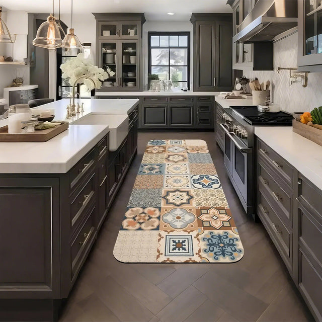 Vintage Colorful Diatom Mud Area Rug on the floor