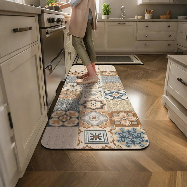 Vintage Colorful Diatom Mud Area Rug on the floor