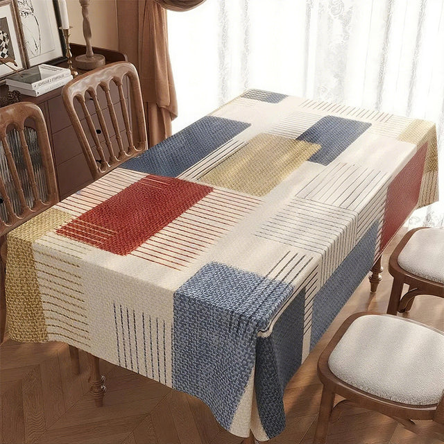 Vintage Leather Like Geometric Color Block Tablecloth 090944