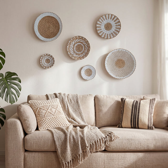 Wall plates in boho living room