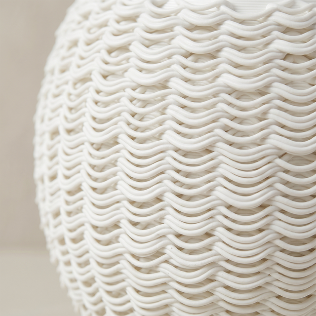 3D-Printed Kiln-Fired Ceramic Vase — Large Woven-Texture Flower Vase for Mantel, Shelf & Centerpiece Décor