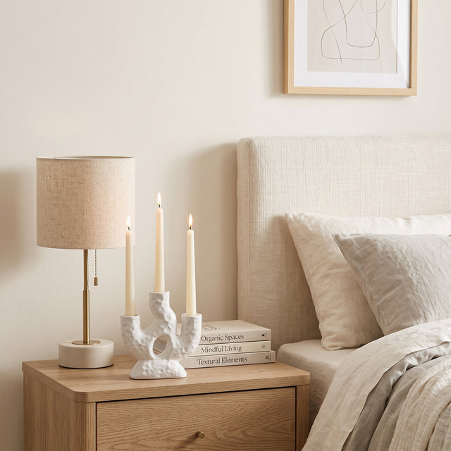 White Candle Holder In Cozy Bedroom