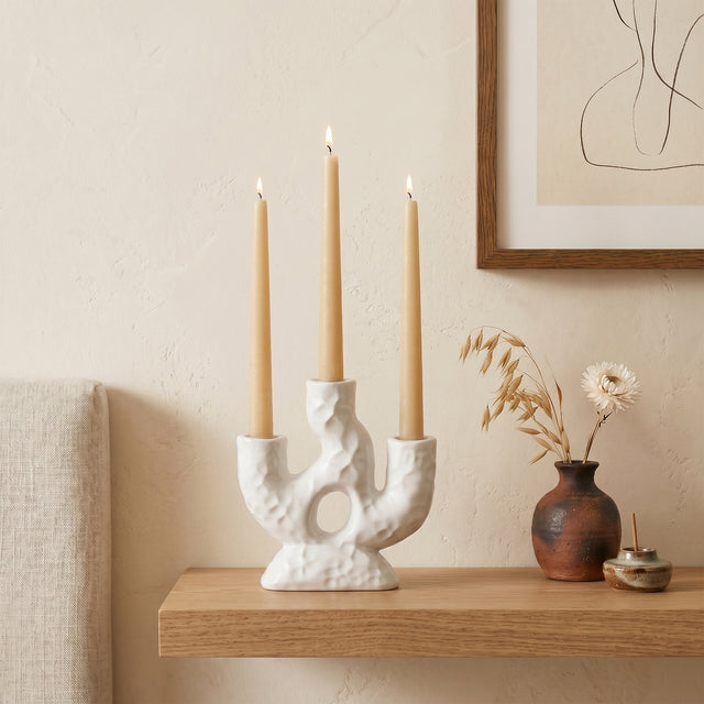 White Candle Holder With Boho Decor