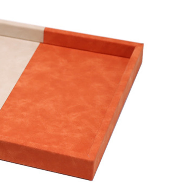 White Orange Color Block Leather Wrapped Organizer Tray Detail