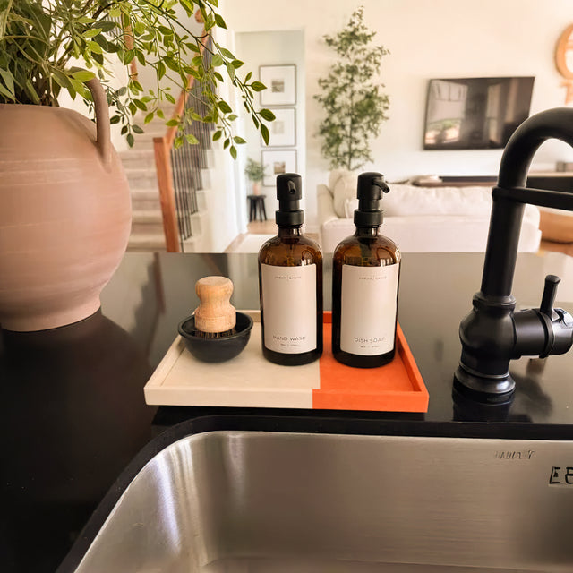 White Orange Color Block Leather Wrapped Organizer Tray on the Table