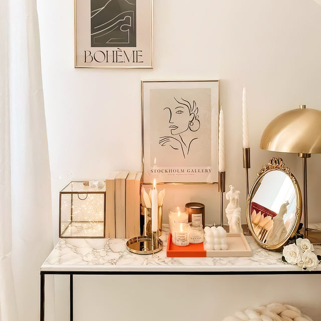 White Orange Color Block Leather Wrapped Organizer Tray on the Table