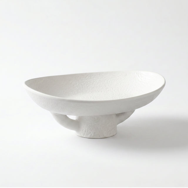 White Textured Pedestal Bowl On White Background