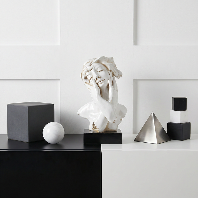 White-bust-on-modern-black-white-shelf