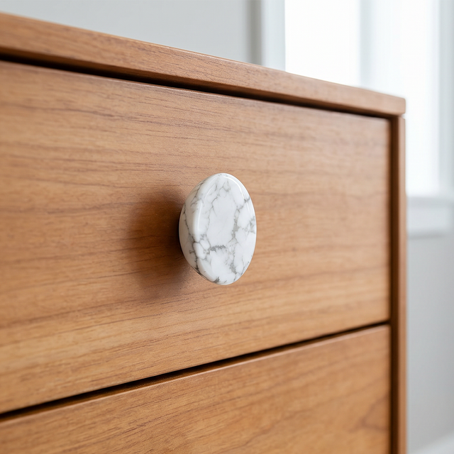 Natural Stone Cabinet Knobs Set of 2, Round Drawer Pulls for Kitchen Bathroom & Dresser, Dome Hardware with Brass-Threaded Insert