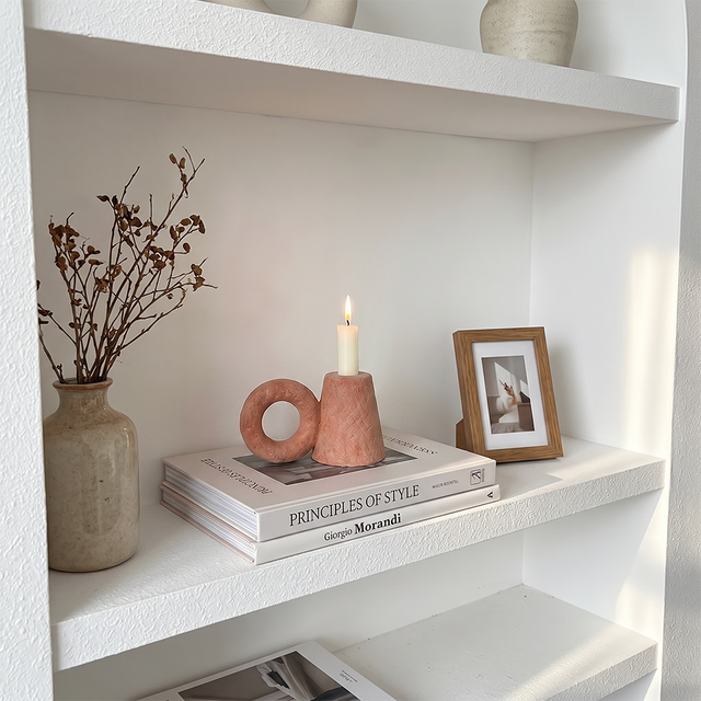 Ceramic Taper Candle Holder — Sculptural Cone & Ring Candlestick for Mantel, Shelf & Tabletop, Modern Minimalist Accent