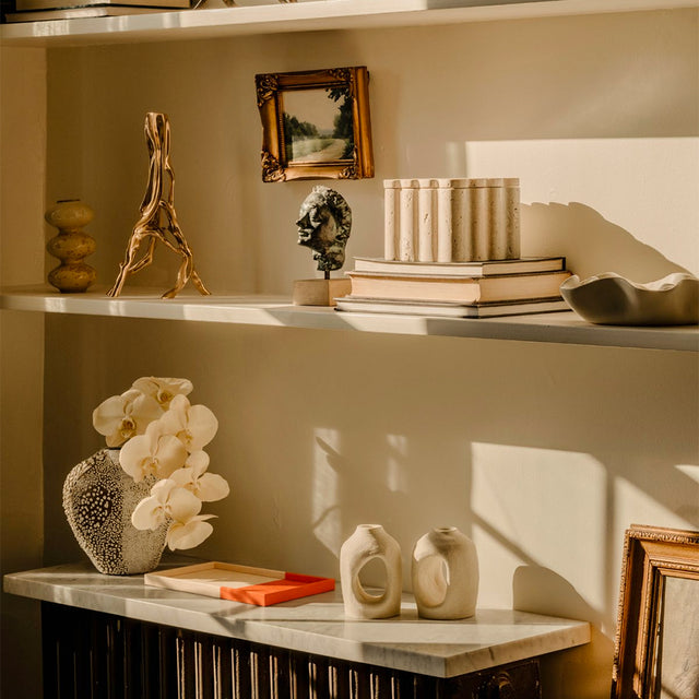 White Orange Color Block Leather Wrapped Organizer Tray in the Living Room