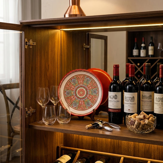 Wine cabinet decorative plate wine bottles