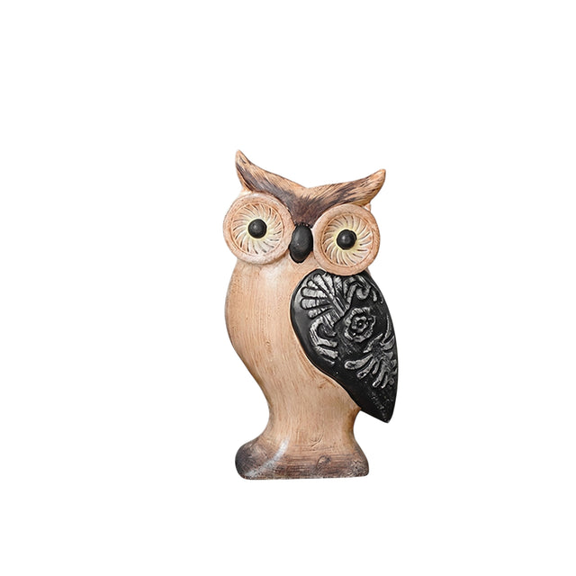 Wood Carved Owl Figurine Decor