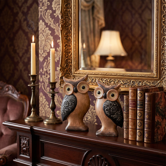 Wood Owl Set On Classic Cabinet