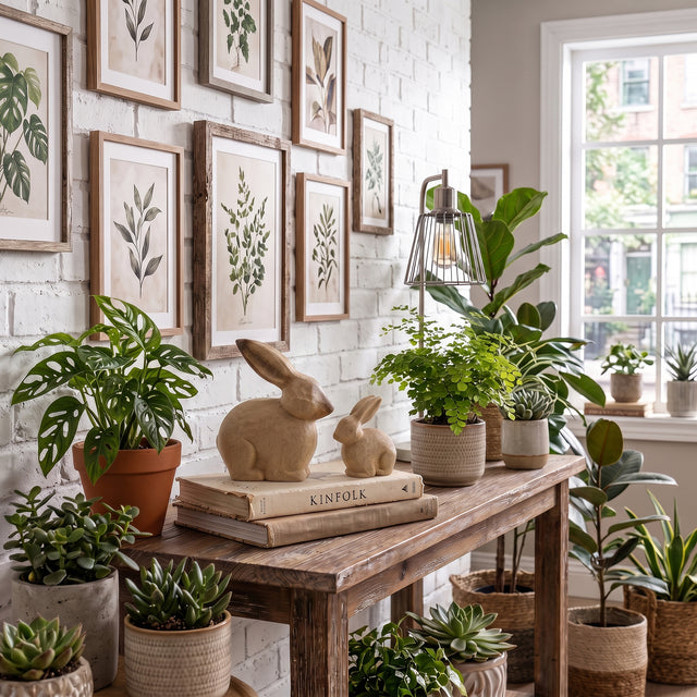 Wooden Bunny Set On Plant Console