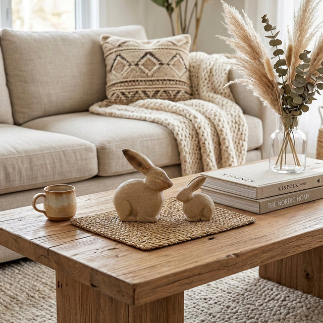 Wooden Bunny Set On Rustic Table