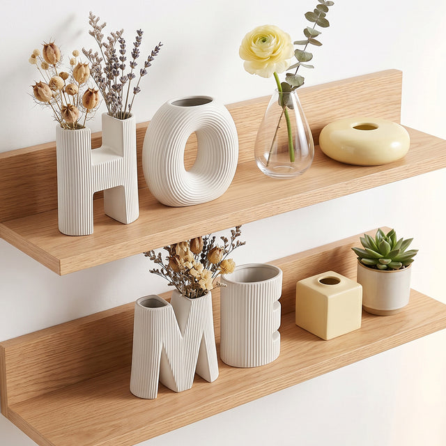 Wooden Shelf With HOME Vase