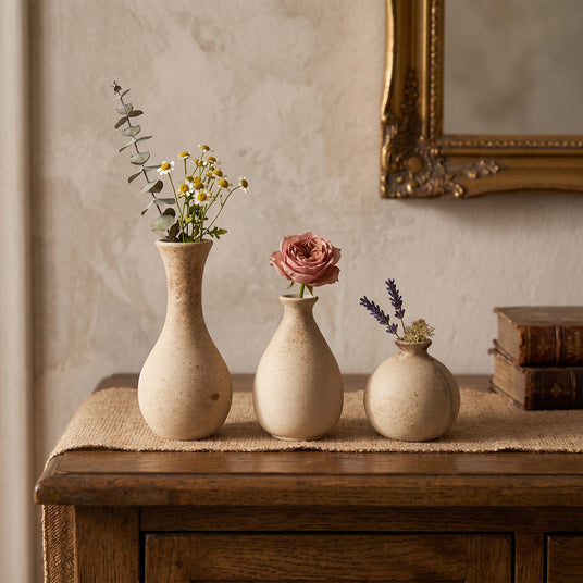 Wooden Vase Set With Rustic Decor