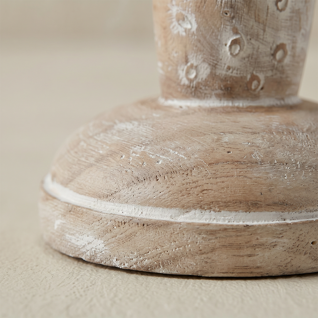 Handcrafted Wood Cactus Candle Holder - Whitewashed Rustic Boho Candlestick for Table, Shelf & Mantel