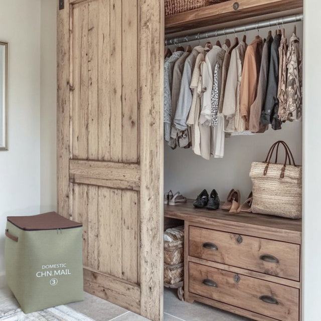 Zippered Fabric Storage Bags Laundry Closet Organizers with Handles Besides The Wooden Door 090432