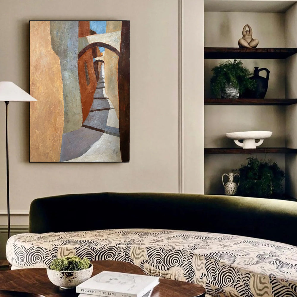 abstract minimalist oil canvas wall painting in the living room