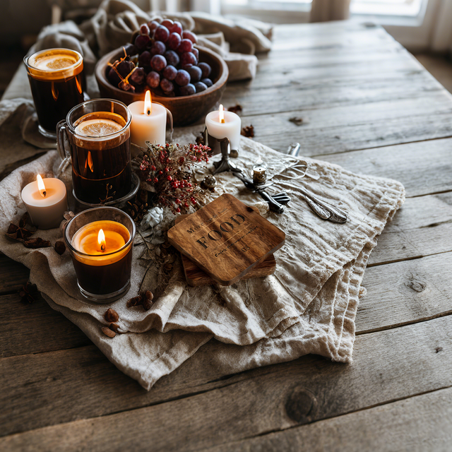 acacia wood coaster on the dining table