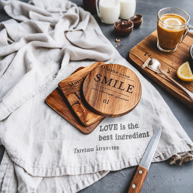 acacia wood coaster on the dining table